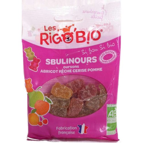 Les Rigobio bonbons sbulinours oursons abricot pêche cerise pomme 100g
