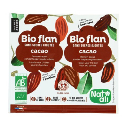 Natali Bio-flan préparation cacao sans sucres ajoutés 2x5,5g