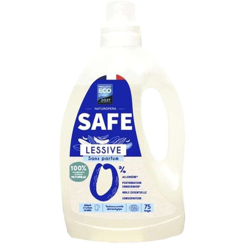 Safe Lessive Sans Parfum 0% Allergène  Perturbateur Endocrinien 3L