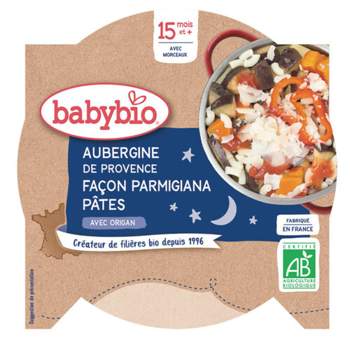 Babybio Assiette Aubergine et Macaroni Bio dès 15 mois 260g