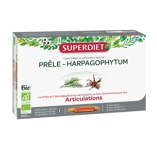 Superdiet Prêle Harpagophytum 20 ampoules Bio de 15ml