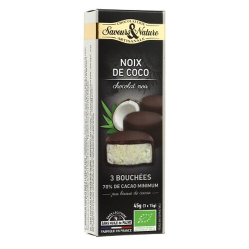 Saveurs & Nature Bouchées Noix de Coco & Chocolat Noir Bio 45g