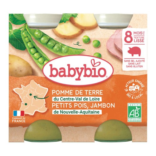Babybio Petits Pots Légumes Et Jambon 8M 2X200g Bio