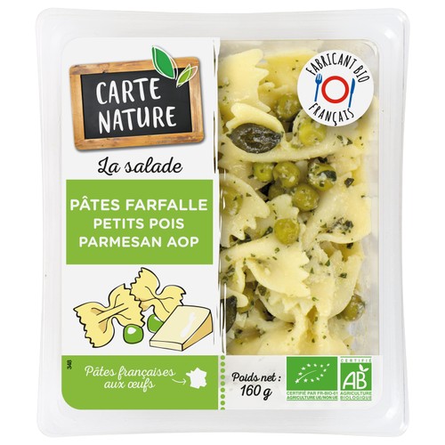 Carte Nature Salade Pâtes Farfalle Petits Pois Parmensan Aop 160g