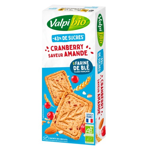 Valpi Bio Sablés Cranberry saveur Amande -43% de sucres 130g