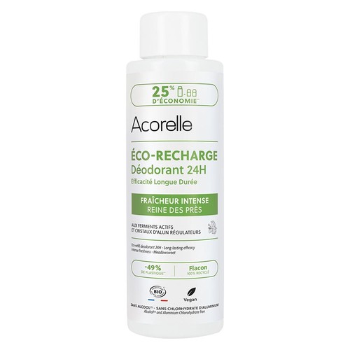 Acorelle Éco-Recharge Déodorant 24h Fraîcheur Intense Parfum Reine des Prés, Bergamote & Lotus 100ml