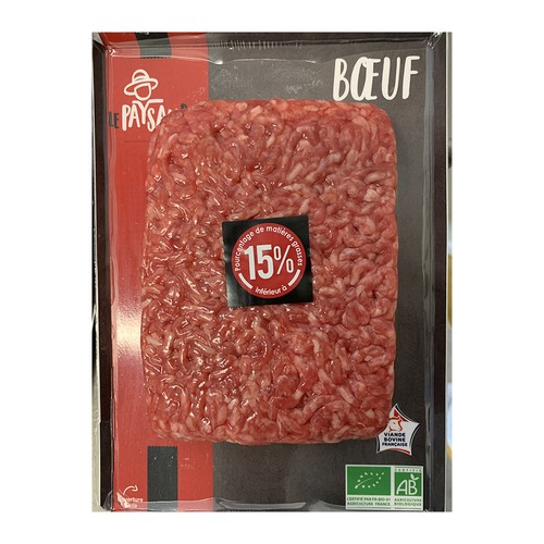 Le Paysan bio Haché de bœuf 15%mg 350g