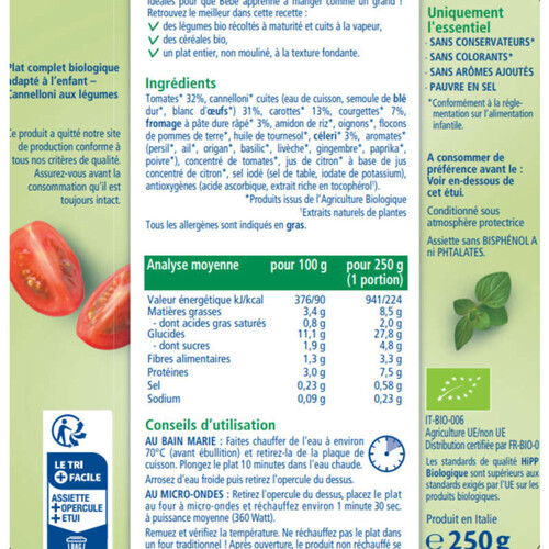Hipp Biologique La Mamma Cannelloni aux Légumes 250g