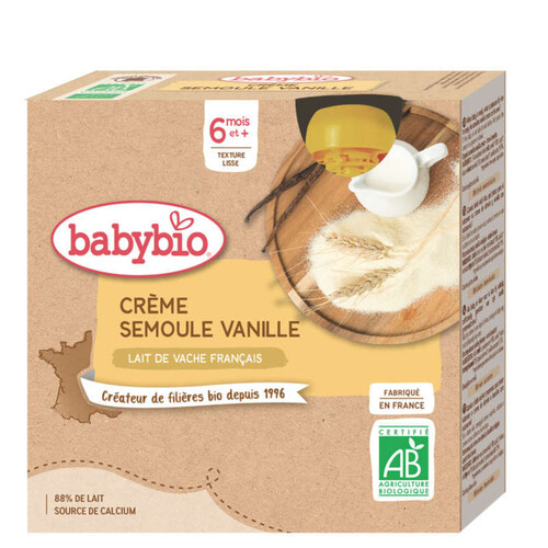 Babybio crème semoule vanille bio 6M le pack de 4x85g