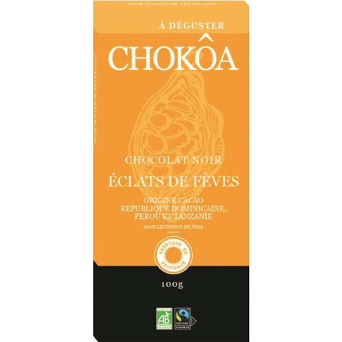 Chokoa Chocolat Noir 71% Fève De Cacao Bio 100G