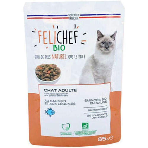 Felichef Bio Emincés en Sauce au Saumon & Légumes - Chat Adulte Stérilisé 85g