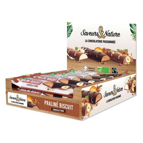 Saveurs & Nature Barre Praliné Biscuit Chocolat Noir 30g