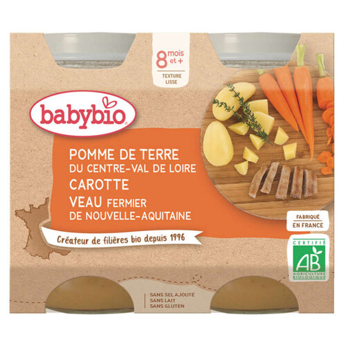 Babybio Petits Pots Carotte & Veau Dès 8M 2 X 200g