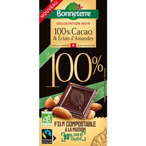Bonneterre Chocolat Noir Cacao & Eclats d'Amandes 90g