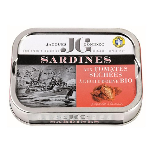 Jacques Gonidec Sardines aux Tomates Séchées à l'Huile d'Olive Bio 115g
