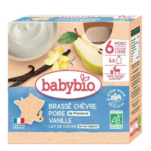Babybio Gourde Brassé Chèvre Poire Vanille 4X85G