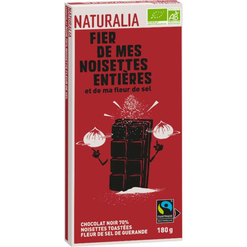 Naturalia Chocolat Noir 70% Noisettes Toastées Fleur de Sel de Guérande 180g