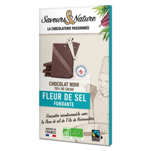 Saveurs & Nature Chocolat Noir 70% Cacao Fleur de Sel Fondante Bio 80g