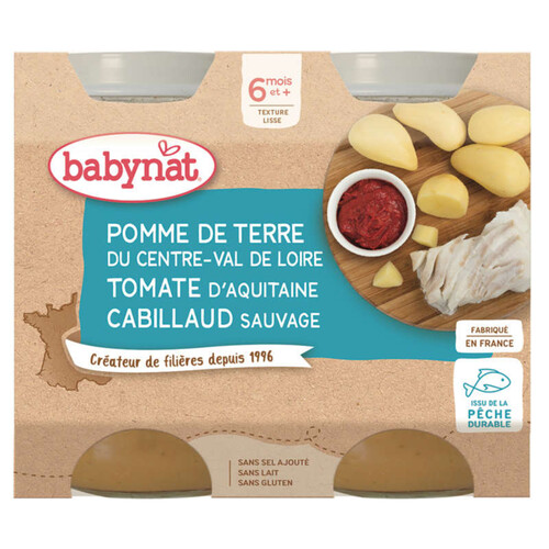 Babynat Babybio Petits Pots Pommes de Terre & Cabillaud Bio 6M 2x200g