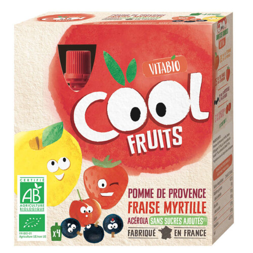 Vitabio Cool Fruits Pomme Fraise Myrtille & Acerola 4X90G Bio