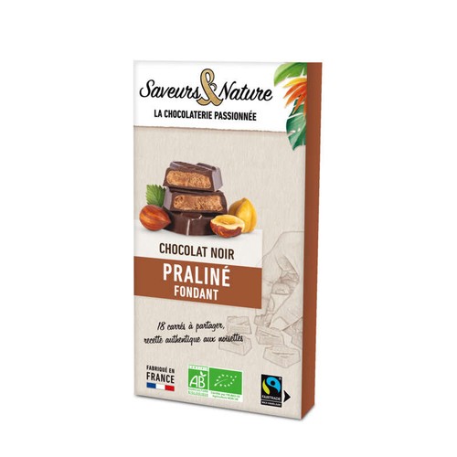 Saveurs & Nature Chocolat Noir 70% Cacao Praliné Fondant Bio 80g