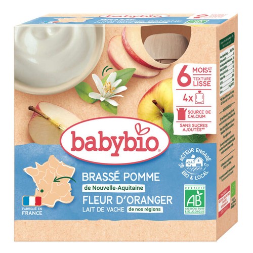 Babybio Gourde Brassé Pomme Fleur d'Oranger 4X85G