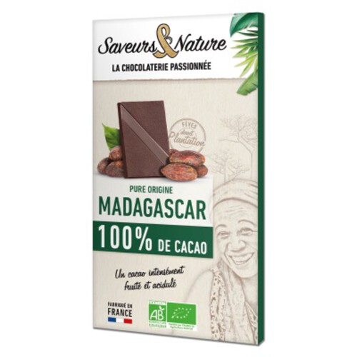 Saveurs & Nature Chocolat Noir 100% Cacao Pure Origine Madagascar 80g