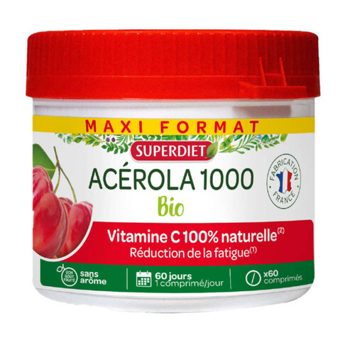 Superdiet Acérola 1000 Vitamine C Bio Comprimé à Croquer Boite x60