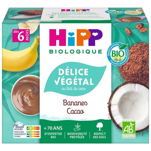 Hipp Crème Végétale Banana Coco Bio Dès 6 mois 4x100g