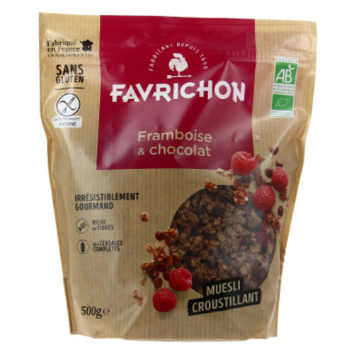 Favrichon Muesli Croustillant Framboise & Chocolat 500G Bio