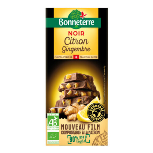 Bonneterre Chocolat Noir Citron Gingembre Bio 100g