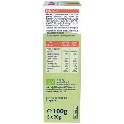 Hipp Biologique Barres Avoine Pêches 100g