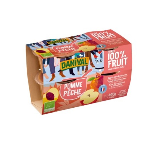 Danival Purée Pomme & Pêche Sans Sucres Ajoutés Bio 4x100g
