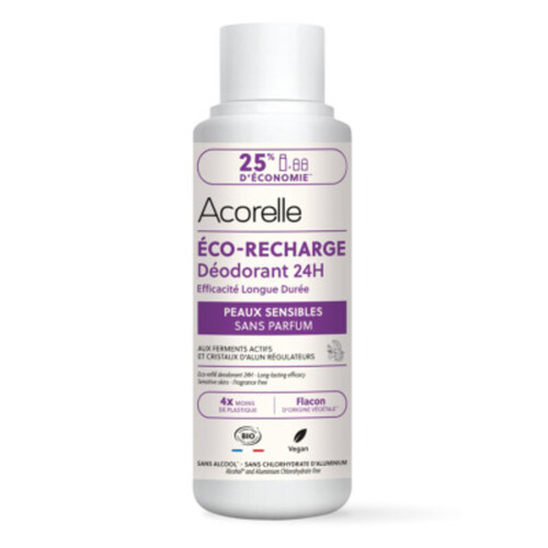 Acorelle Éco-Recharge Déodorant 24h Peaux Sensibles certifiée BIO
Sans parfum 100ml