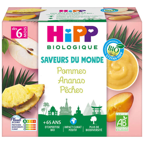 Hipp Biologique Saveurs Du Monde Pommes Ananas Pêches 4x100g