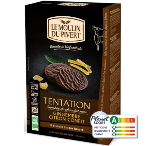 Moulin Du Pivert Biscuits Tentation Chocolat Noir Gingembre & Citron 130G Bio