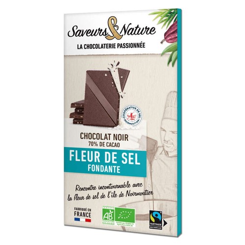 Saveurs & Nature Chocolat Noir 70% Cacao Fleur de Sel Fondante Bio 80g