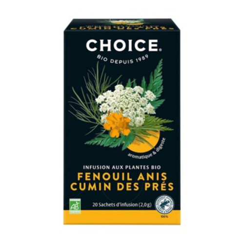 Choice Infusion aux Plantes Bio Fenouil Anis Cumin des Prés 20*2g