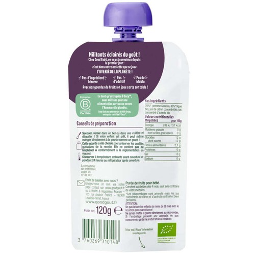 Good Goût Gourde Pomme Figue Des 4M 120g Bio