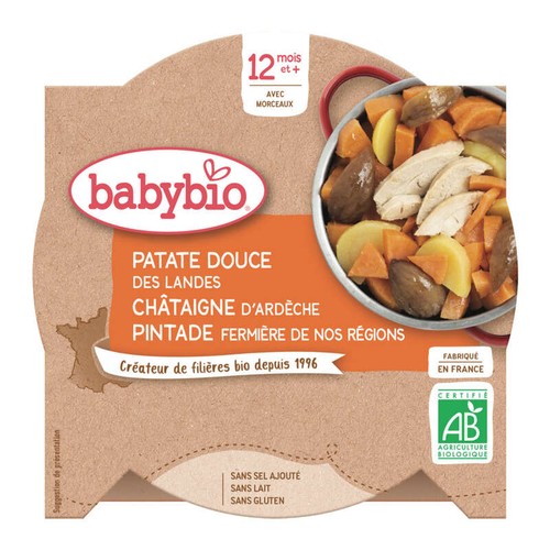 Babybio Assiette Patate Douce, Châtaigne Et Pintade 12M Bio 230g
