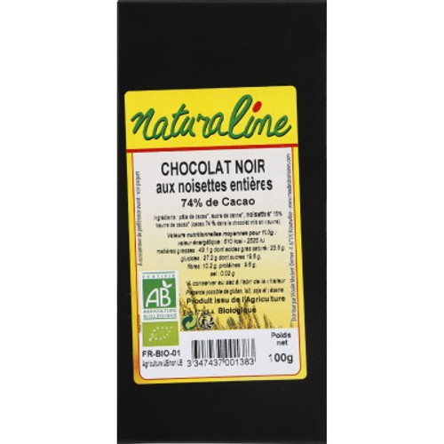 Moulin Des Moines Chocolat Noir 74% Aux Noisettes Entières Bio 100g