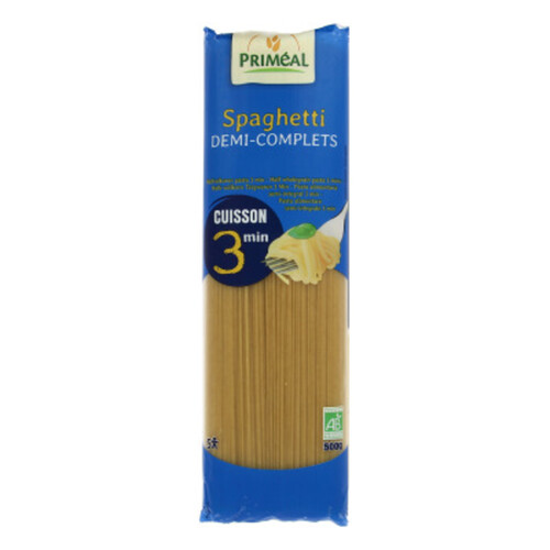 Primeal Priméal Spaghettis Demi-Complets Cuisson 3 Minutes Bio 500g