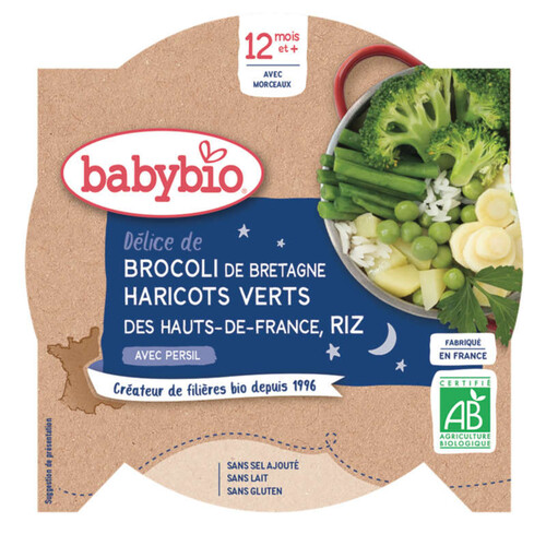 Babybio Assiette Légumes Verts Et Riz 12M 230g Bio