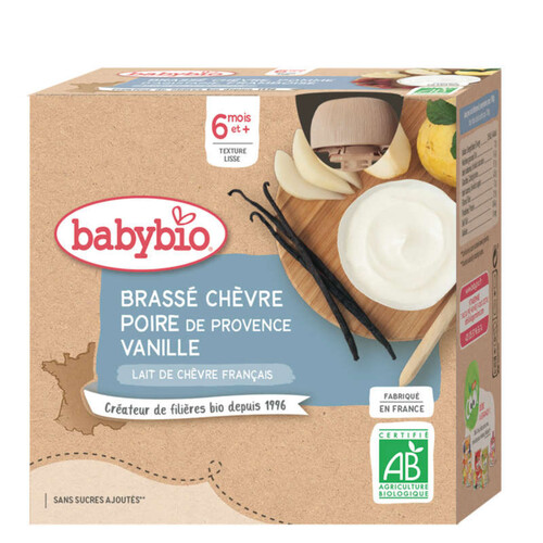 Babybio Gourde Brassé Chèvre Poire Vanille 4X85G