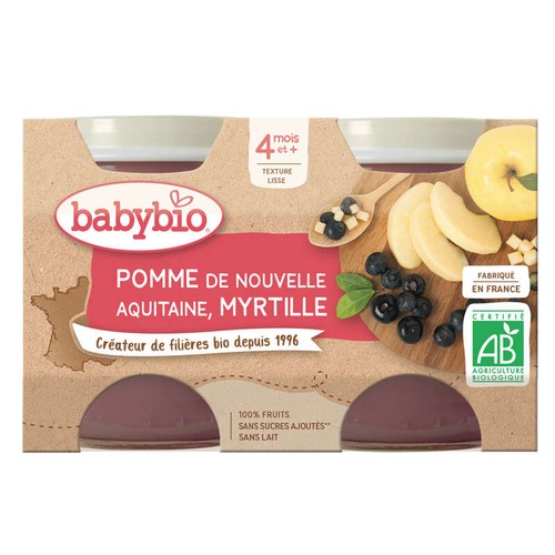Babybio Pot Bébé Pomme et Myrtille 4M  2x130g