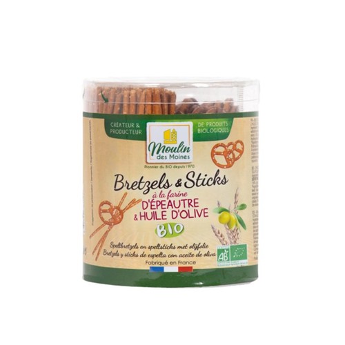 Moulin des Moines Bretzels & sticks à la farine d’épeautre & huile d’Olive 290g