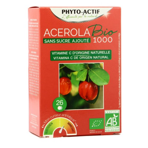 Phyto-Actif Acerola Bio 1000 Sans Sucre 26 Comprimes