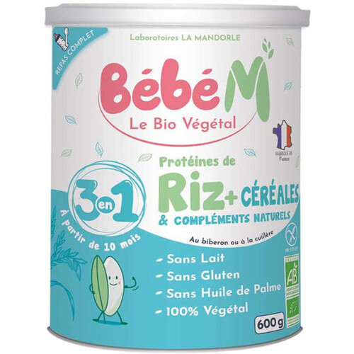Bebe M Le Végétal Bio Lait 3 En 1 Riz + Céréales 600g