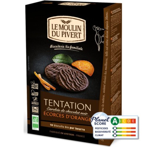 Moulin Du Pivert Biscuits Tentation Chocolat Noir Aux Écorces D'Orange 130G Bio