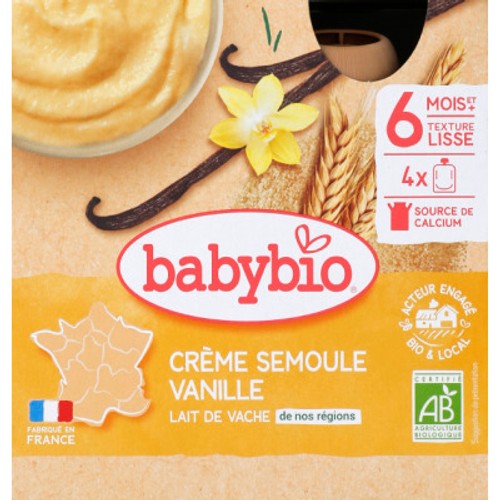Babybio crème semoule vanille bio 6M le pack de 4x85g